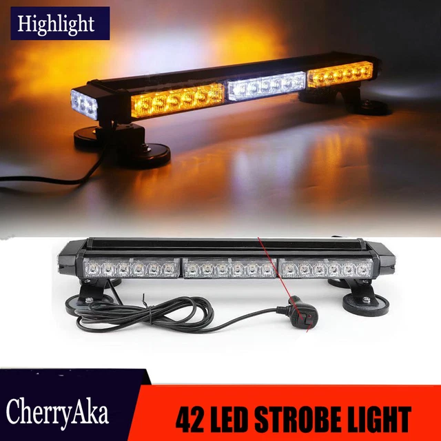 21" 42LED 126W Emergency Warning Double Side Strobe Flash Light Bar Amber White