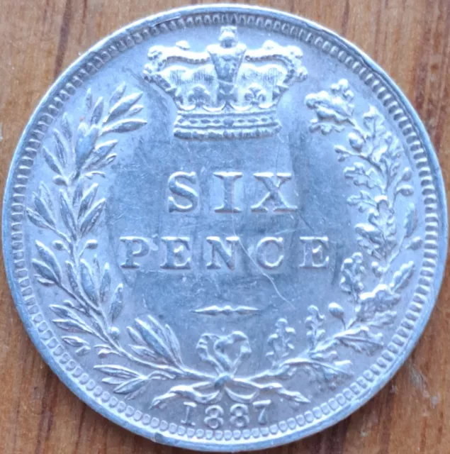 1887 Queen Victoria 3rd Young head Silver Sixpence 6d, Excellent Condition 2.8g