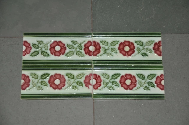 4 Pc Vintage Small Flower Design Fine Ceramic Tiles,England