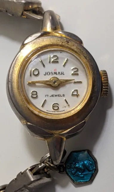 VINTAGE JOSMAR 17 Jewel Swiss Watch + Blue Enamel St Christopher ...