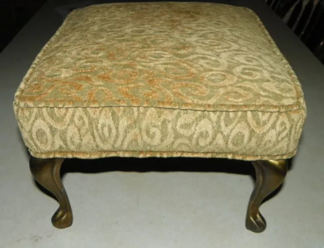 Gold Cut Velvet Brass Leg Footstool / Stool  (FS52)