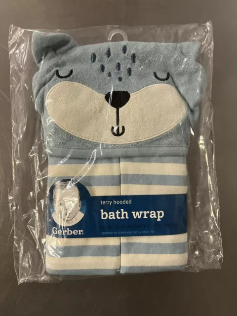 BRAND NEW Gerber Baby Terry Hooded Bath Wrap Towel Blue Bear/Fox 22" x 33" NWT