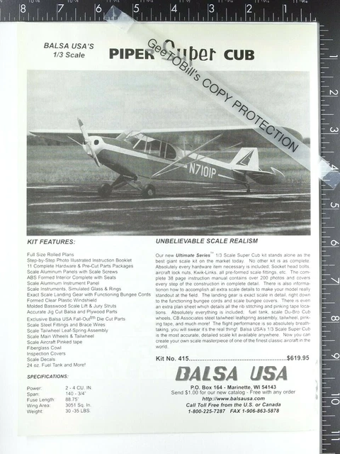 2000 AD for Balsa USA Piper Super Cub N7101P RC airplane Radio Controlled