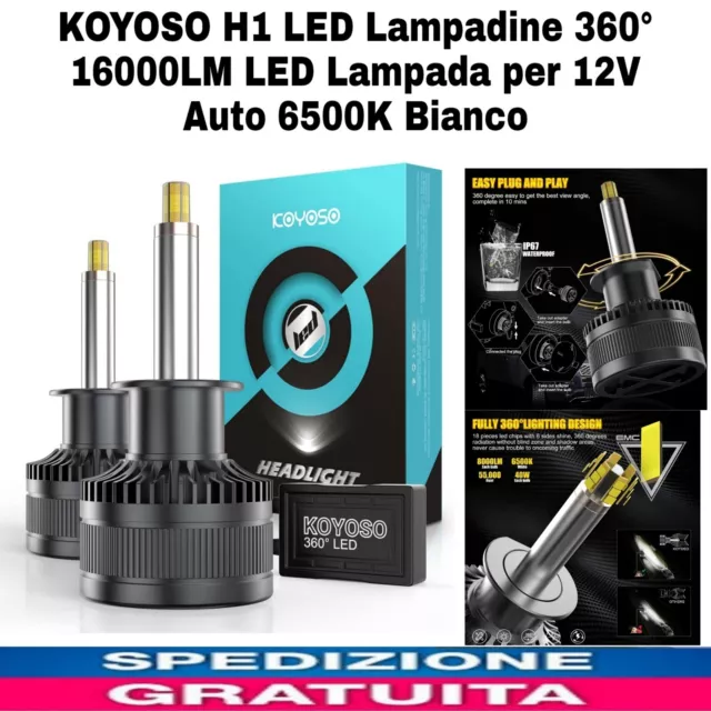 KOYOSO LAMPADINE H1 LED per Auto, 16000LM 80W LED Lampada Luci 6000K, 12V  EUR 45,31 - PicClick IT