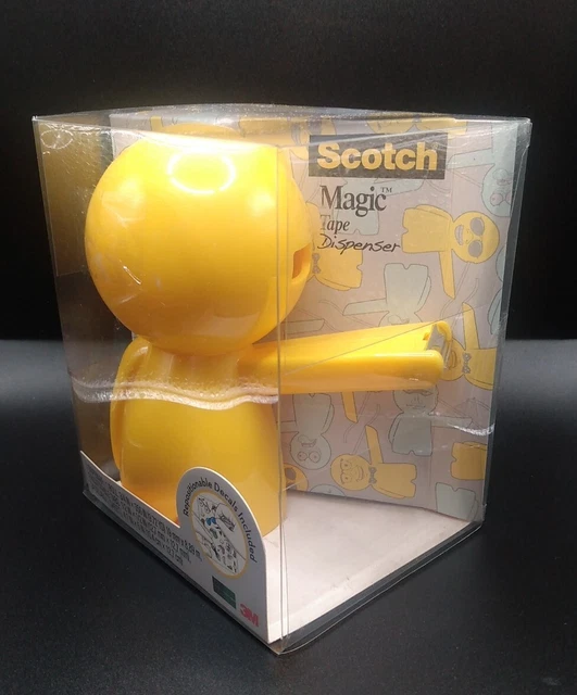 Yellow 3M Scotch Magic Tape Dispenser & Emoji Decals New
