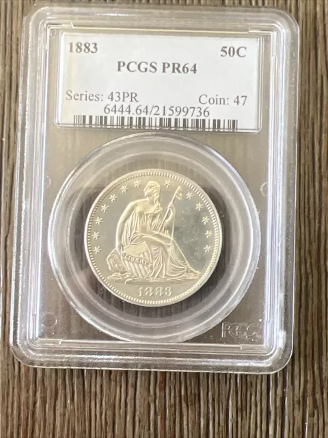 1883 SEATED LIBERTY HALF DOLLAR IN PCGS PR64 UNCIRCULATED CONDITION. BEAUTY! 50c