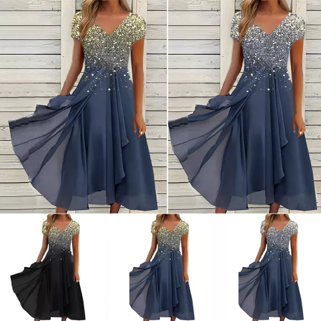 Grande Femme Imprimé Manches Courtes Swing Robe Soirée Cocktail Midi Robe Co *