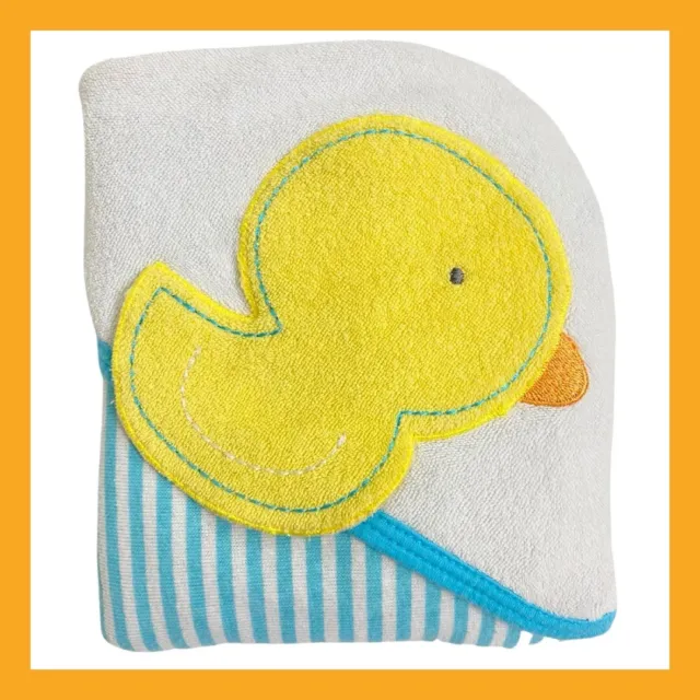 ❤️Gerber Teal Blue & White Stripe Yellow Duck Hooded Soft Baby Towel 25x30❤️