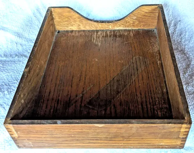 Vintage WEIS USA Dovetail Oak Wood Letter Desk Paper Tray In/Out Box Felt Bottom