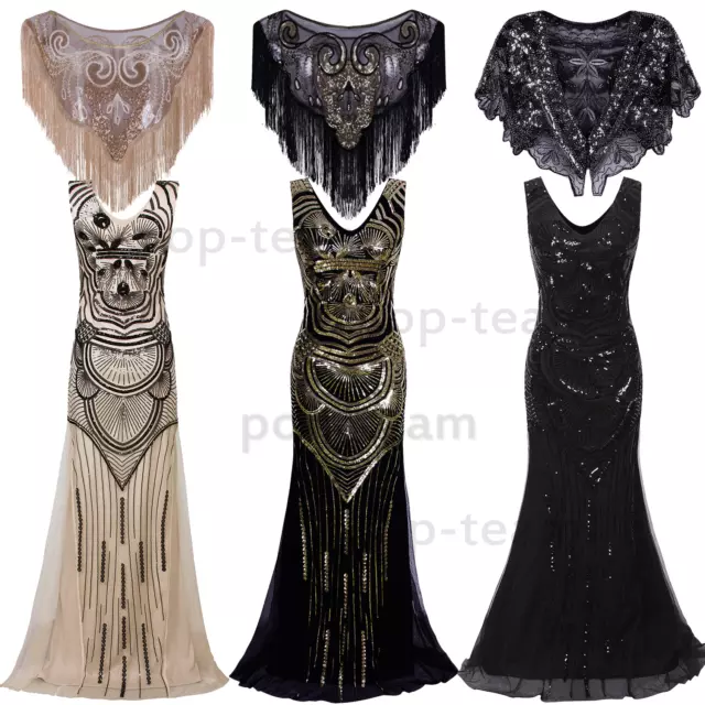 Vintage 1920s Flapper Gatsby Dress Long Wedding Evening Prom Formal Dresses