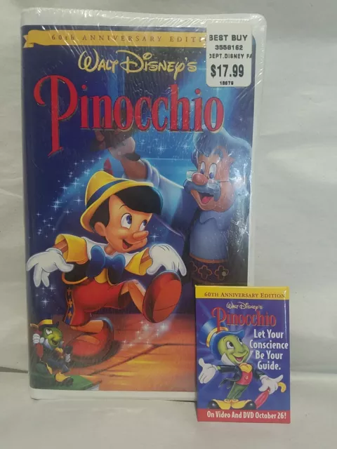 Pinocchio (VHS, 1999, Clam Shell Gold Collection) Sealed with Collectors Pin