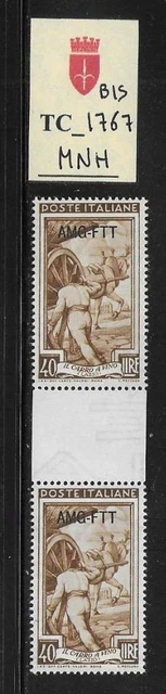 TC_1767_BIS. TRIESTE FTT. Gutter pair of 40 Lire 1950 "ITALIA LAVORO". MNH
