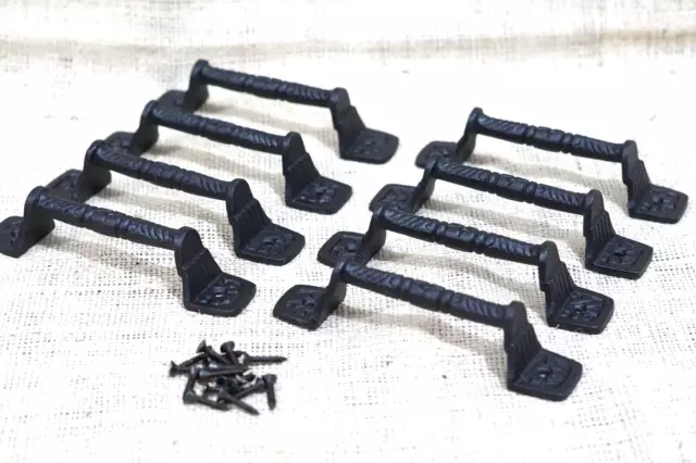 8 Cast Iron Cabinet Handle Gate Pull Door Handles Fancy Drawer Pulls Matte Black