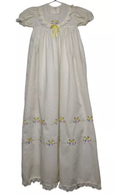 Vintage Baby Christening Long Gown Embroidered Flowers New New Old Stock