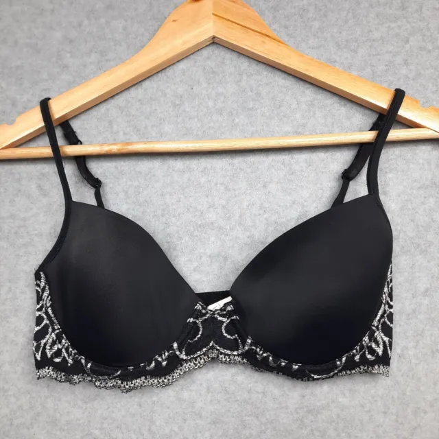 CRYSTELLE BRA WOMENS 12C Black Silver Embroidered Padded Lace