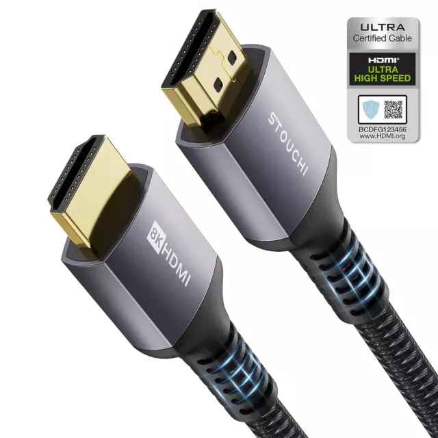 Câble Certifié HDMI 2.1 2M Ultra HD 48 Gbps Haute Vitesse 8K60 4K120 144 Hz RTX
