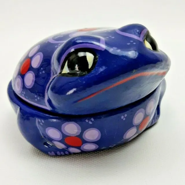 Multi-Color Purple Blue FROG Trinket BOX - Red Clay Pottery Folk Art