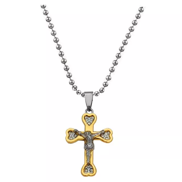 Stylé Chrétien Jésus Croix Crucifix Pendentif Doré & Argent pour Unisexe