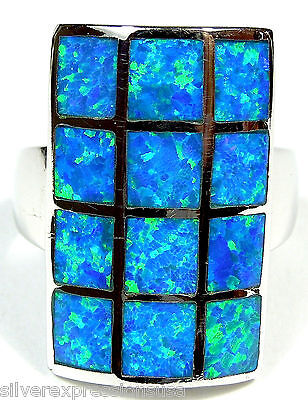 Huge High Quality Blue Fire Opal Inlay Solid 925 Sterling Silve Ring size 6 - 8