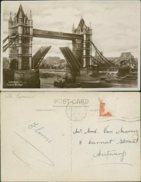 London Tower Bridge Real Photo RP Gb 1928 cancel