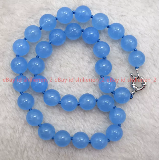 Feiner Natürlicher Blauer Jade-Edelstein 8/10/12 mm Runde Perlenkette 18" 2