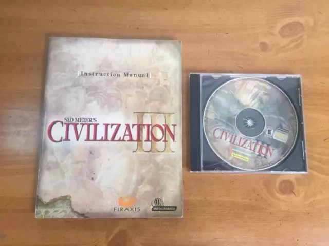 Sid Meiers Civilization III Disc & Manual ONLY -- PC --2001 - Cracked Jewel Case