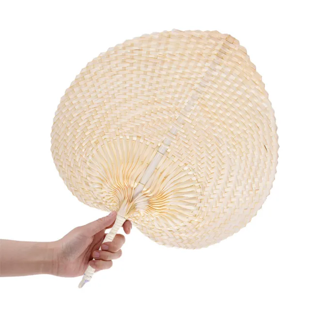 Handmade Straw Woven Fans DIY Heart Shaped Bamboo Woven Cooling Fan Home Decor