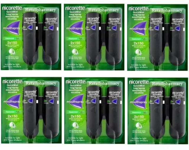 Nicorette QuickMist 1mg Mouthspray Freshmint 2 x 150 Sprays Pack 6 Exp = 2025