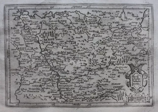 Original antique map, GERMANY, WESTPHALIA, FRANKFURT, Mercator / Hondius, 1637