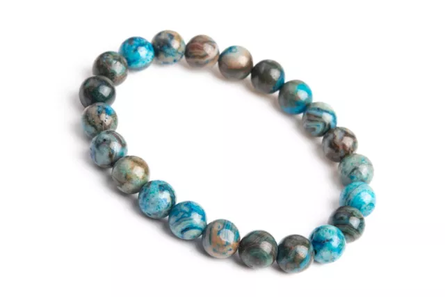 8-9MM Blue Crazy Lace Agate Bracelet Grade AAA Round Gemstone Beads 7"