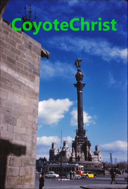 1960 Original Slide TROLLEY TRAM BARCELONA SPAIN Kodachrome LA RAMBLA 1960s B