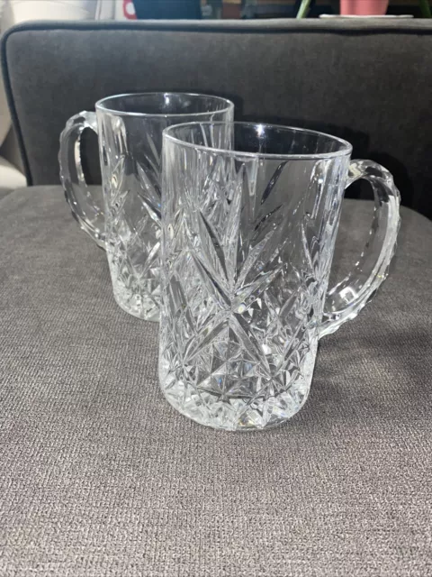 Set of 2 BRILLANT CUT Hand Crafted Lead Crystal 450ml Beer Mugs 5.75 Inch Tall