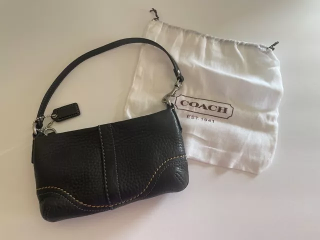 59	Coach Black Pebbled Leather Wristlet with Strap