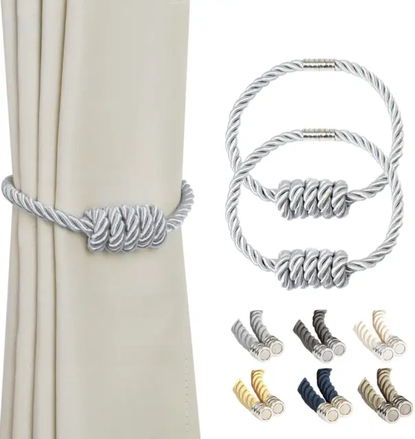 Magnetic Curtain Tiebacks, Decorative Drapery Holdbacks Modern Woven Tie-Backs w