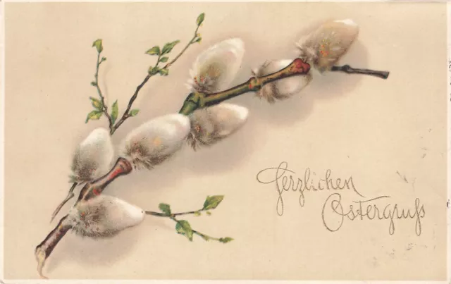 723379) AK Frohe Ostern mit Weidenkätzchen gelaufen um 1910/15
