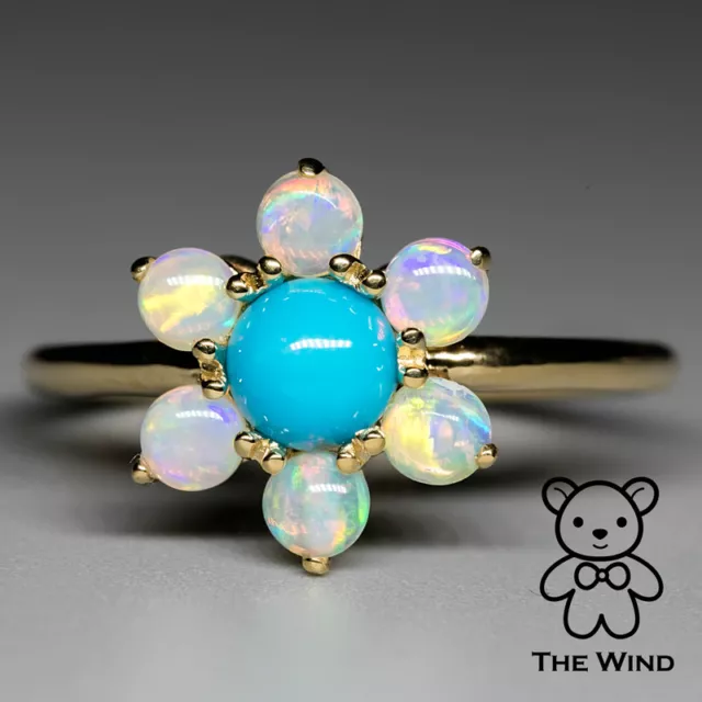 Sale! Cherry Blossom Turquoise Australian Solid Opal Engagement Ring 14K Gold