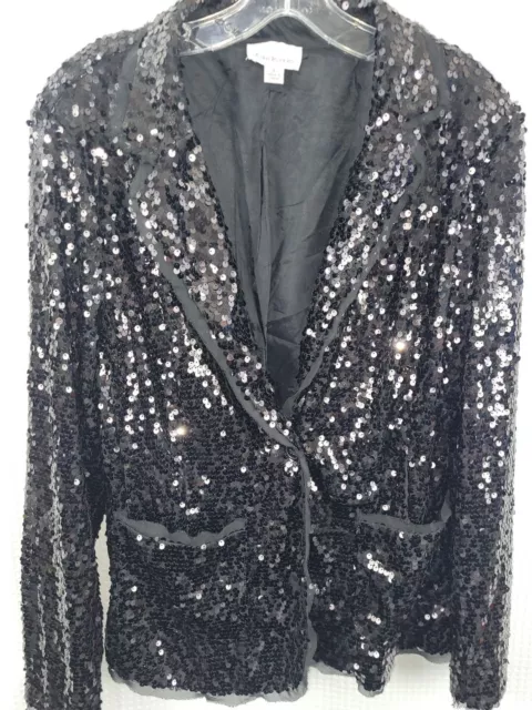 Joan Rivers Black Sparkle Sequin Blazer Jacket Size Large