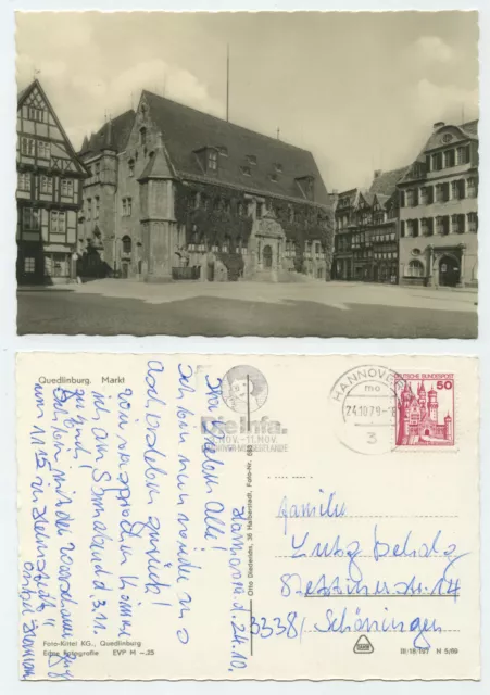 93397 - Quedlinburg - market - real photo - postcard, run Hanover 24.10.1979