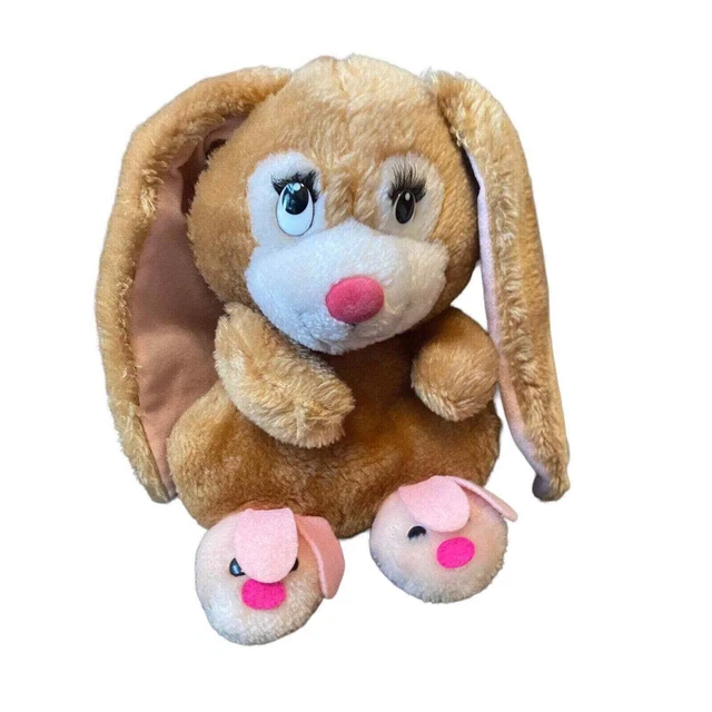 Vtg Russ Berrie Tootsie Plush Girl Rabbit Bunny Slippers Eyelashes Stuffed Pink