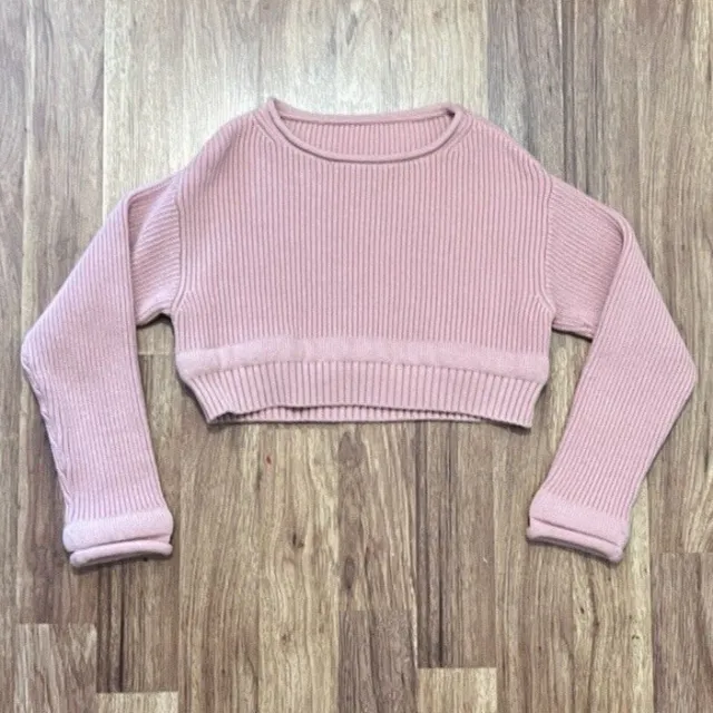 Alexander Wang Sweater Chunky Cable Knit Pink Cropped Pullover - Medium