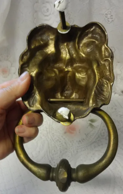 Antique Victorian Lion Head Lionhead Door Knocker Knobs Handles Bronze Brass 3