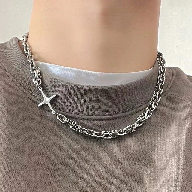 Tkool 2 pezzi/set Collana composta da catena piatta spessa a strati