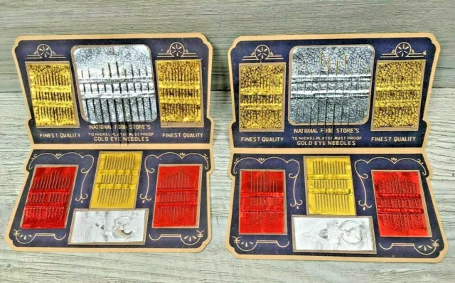 2 Vintage National Food Stores Grocery Advertising Gold Eye Sewing Needle Sets