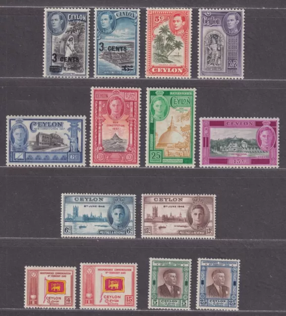 Ceylon Scott 290-303 MH OG 1940-1949 King George VI Issues 14 Different Stamps