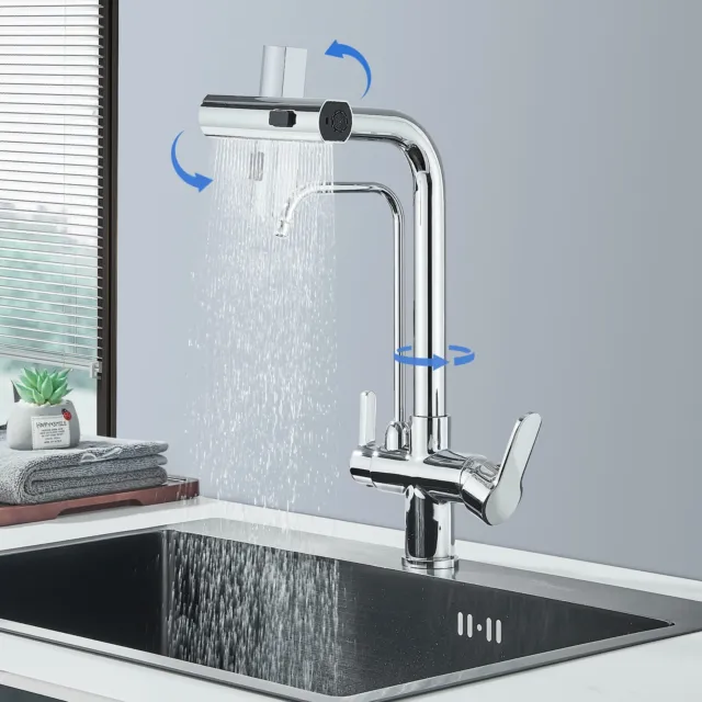 Pull Out Kitchen Faucet 360° Spout 3 Way Water Filter Kitchen Mixer Purifier Tap