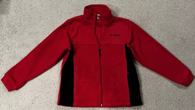 Columbia Youth Red Fleece Full Zip Jacket Size Medium (10-12) EUC