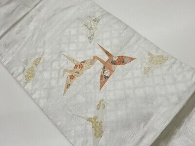 6263238: Japanese Kimono / Vintage Nagoya Obi / Woven Origami Cranes