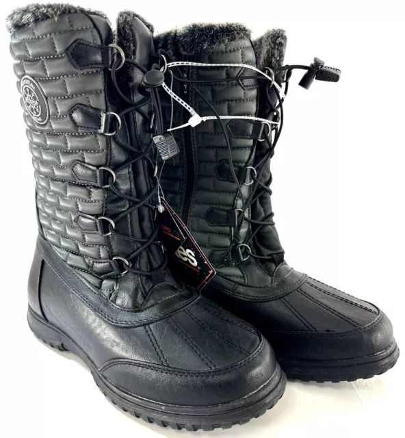 Totes Snow Boots Womens 9.5 Black Faux Fur Lined Water Resistant