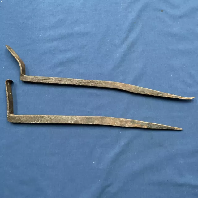 2 Antique Hand Forged Iron Brackets Hardware Reclaimed
