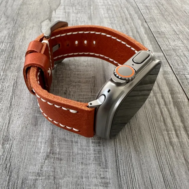 Pour Neuf Apple Watch Ultra 1 2 49mm Foncé Orange Cuir Montre Bracelet